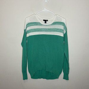 Aqua Knit Striped Sweater Women Size S Green White Cotton Long Sleeve Casual Top
